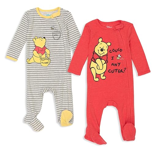 Disney Winnie the Pooh Lion King Monsters Inc. Pixar Toy Story Baby 2 Pack Sleep N' Play Coveralls Newborn to Toddler - 6-9 Months - Winnie the Pooh / Red