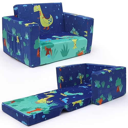 ACRABROS Kids Couch: Toddler Sofa Bed Fold Out for Gilrs Boys Baby Flip Out Convertible Lounge Chair Dinosaur - Dinosaur
