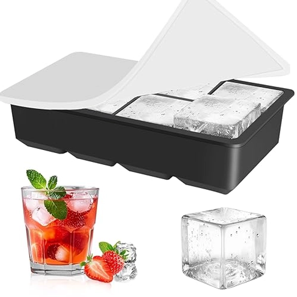 Alinana Ice Cube Trays with Lid, BPA Free Food Grade Ice Cube Moulds for Whiskey, Large Silicone Ice Cube Tray for Cocktails - Square