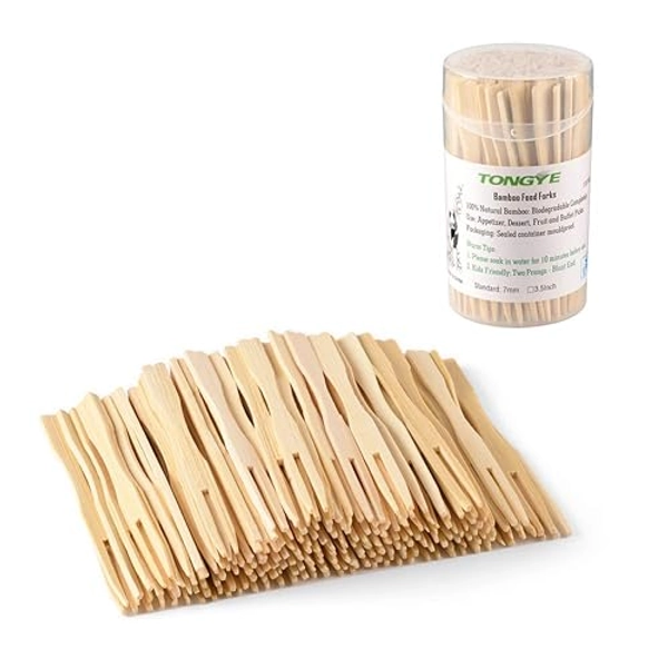Mini Bamboo Forks 3.5 inch, Cocktail Forks Appetizer Forks, Small Wood Forks for Fruit, Disposable Tiny Food Picks for Party，Charcuterie Supplies Accessories, Wooden Toothpicks Fork. 110 PCS - 110 PCS