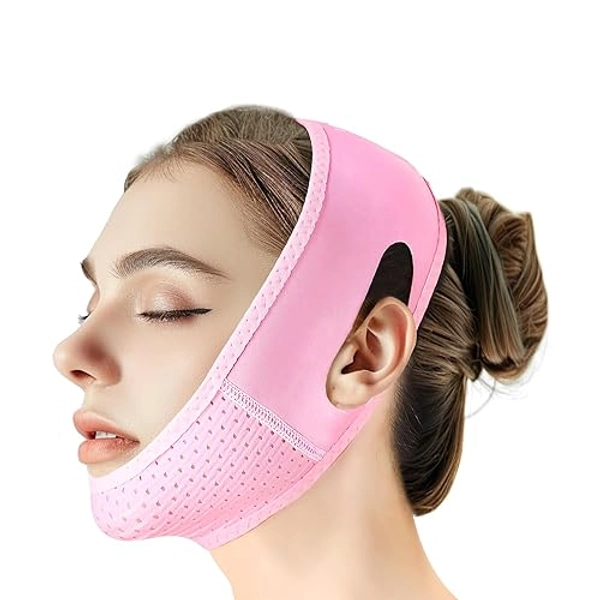 Beiskll Reusable V Line Lifting Mask with Chin Strap, V Shaped Face Mask for Sagging, Jaw Exerciser (Pink) - Pink