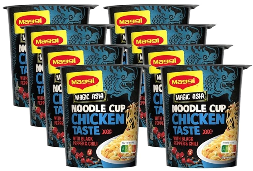 MAGGI Magic Asia Noodle Cup Chicken, Instant-Nudeln, asiatisches Fertiggericht, Hühnchen-Geschmack, mit Gemüse verfeinert, 8er Pack (8x63g) - Chicken - Single