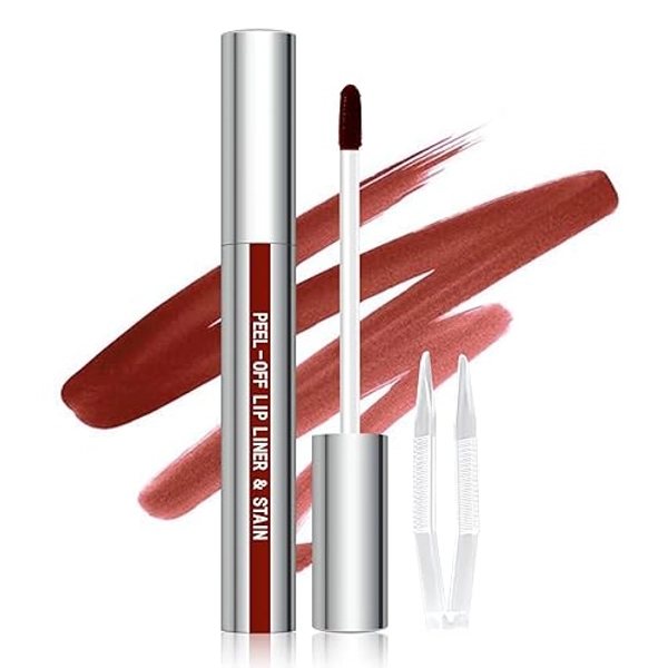 Cilrofelr Peel Off Lip Liner Stain, Long Wear Tattoo Lip Liner with Tweezer, Peel Off Lip Stain with Matte Finish, Long Lasting, Waterproof, Transfer-proof, Highly Pigmented Color (Cocoa) - Cocoa