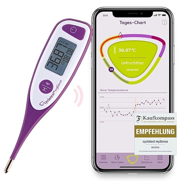 cyclotest mySense Bluetooth Basalthermometer inkl. zertifizierter App für Verhütung, Zykluskontrolle oder Kinderwunsch nach NFP ohne Abo, LCD