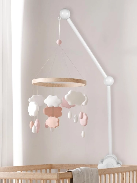 27inch Baby Crib Mobile Arm Wooden Crib Mobile Holder Adjustable Angle Height Cot Mobile Arm Non-Skid Crib Mobile Bed Bell Holder Nursery Mobile Hanger for Crib Nursery Decor(Log Color) - Log color