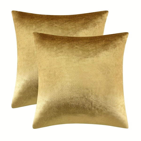 Soft 18x18 Golden Velvet 2pcs Decorative Throw Pillow Covers - Cushion Covers for Couch Sofa Bed