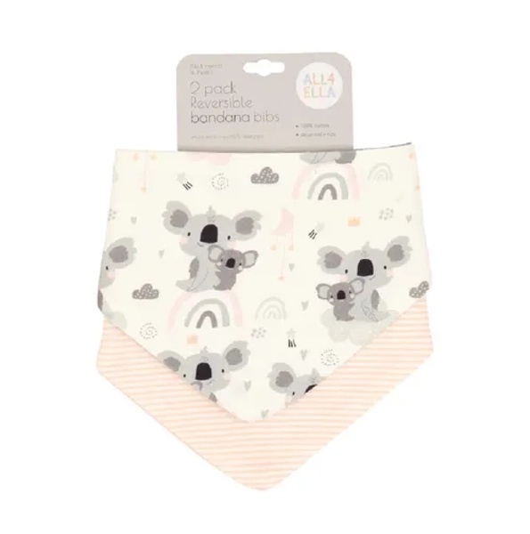 All4Ella Bandana Bib Koala 2 Pack - Pink