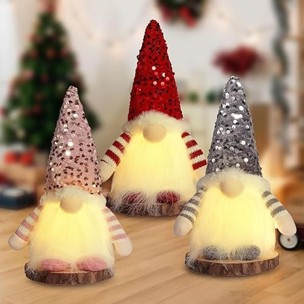 3 Stück Weihnachtswichtel Weihnachtsdekoration mit LED Licht,Weihnachtsdeko Weihnachtszwerge Plüsch-Dekorationen Leuchtende Weihnachts Wichtel Figuren Weihnachten Deko mit Beleuchtung(Pailletten)