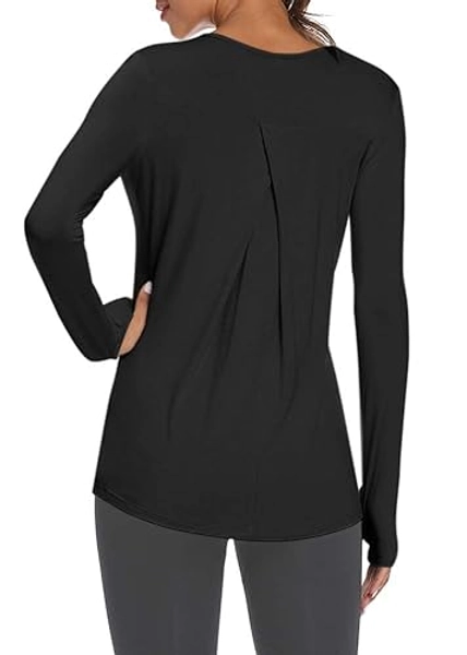 Mippo Womens Soft Long Sleeve Workout Athletic Shirts Long Tunic Tops with Thumb Holes - X-Large - Black