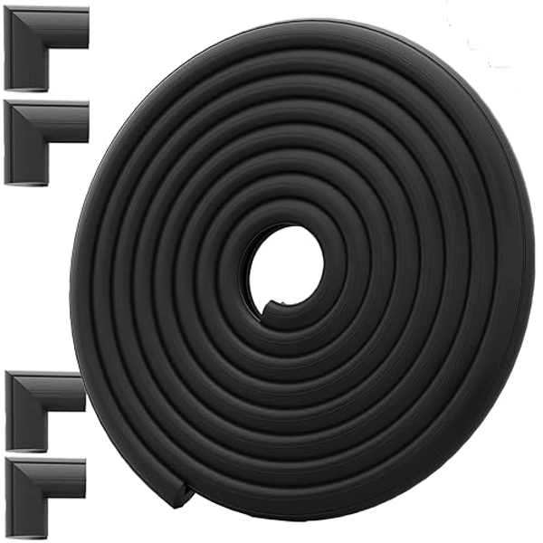 Furniture Edge Corner Protector Baby Proofing(Large 7.5ft Edge 4 Adhesive Corner Protector), Heavy-Duty Soft NBR Foam Fireplace Tables Safety Bumper Protection Guards(Pre-Taped, Easy Installation) - Black - 7.5ft Edge 4 Corner Protectors