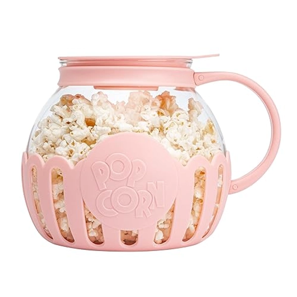 Paris Hilton FACKELMANN Popcornmaker aus Borosilikatglas und Kunststoff – Perfekt für süßes & salziges Popcorn, 165x25x18 mm, 2-in-1 Deckel, Spülmaschinenfest, Rosa