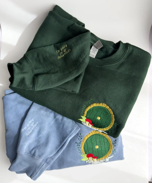 Cute and Cozy Embroidered Green Hobbit Hole Lord of the Rings Door Sweatshirt Gift