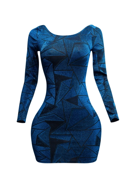 Jacquard knit open back bodycon dress with pearl and rhinestone chain | ROYAL / S