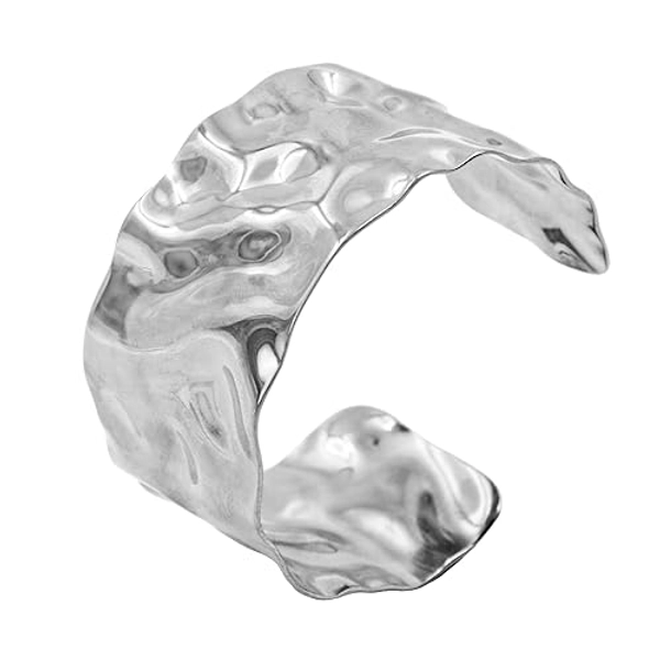 Hyacinthy Armreifen Damen, Armreif Breit für Damen, Oberarmreif Plattiert Verstellbares Offenes Manschetten Armband, Stapelbare Handgelenks Manschetten Arm Bänder für Damen - Silber
