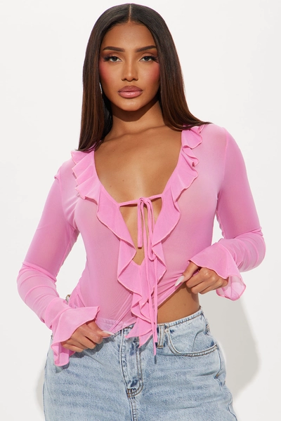 Brooklyn Long Sleeve Ruffle Top - Pink