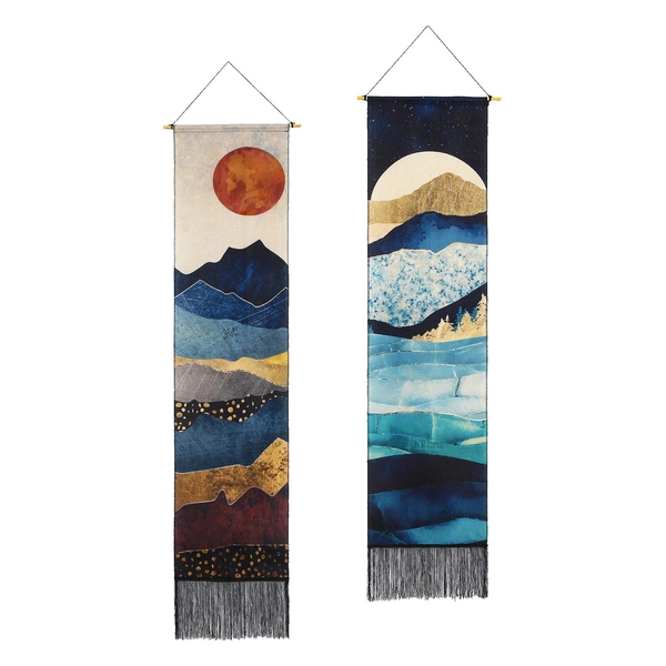AWAYTR Long Mountain Tapestry Wall Hanging - 2PCS Forest Tree Sunset Starry Night Sky Nature Landscape Tapestries for Bedroom (Mountain Forest) - Mountain Forest