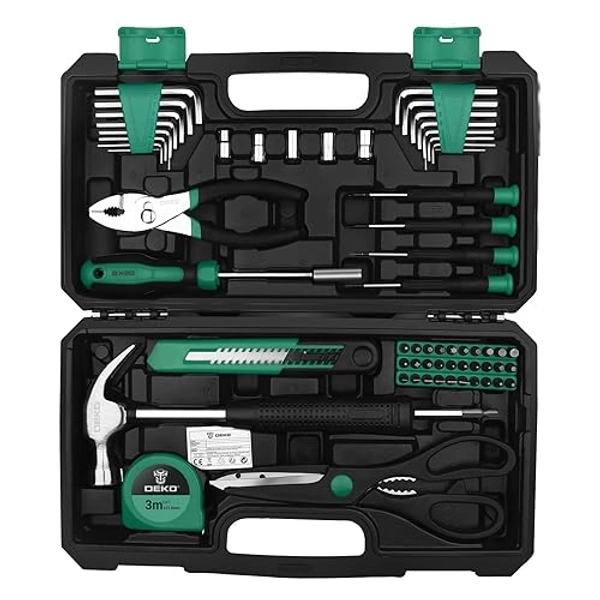 DEKO TZ62 Parts Tool Set Allgemeines Haushaltswerkzeugset mit Kunststoffkoffer (grün) - Grün