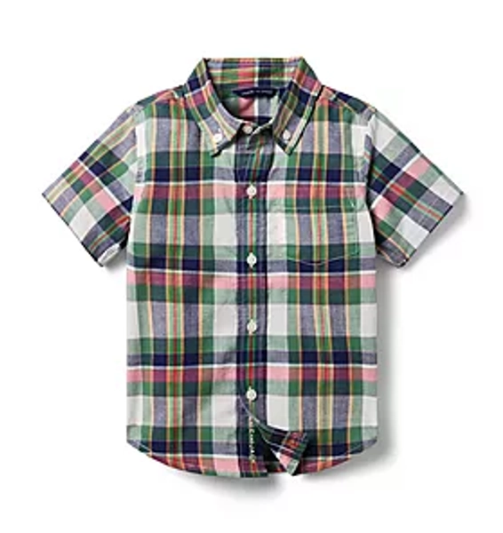 Boy Spring Green Gingham Gingham Seersucker Shirt by Janie and Jack