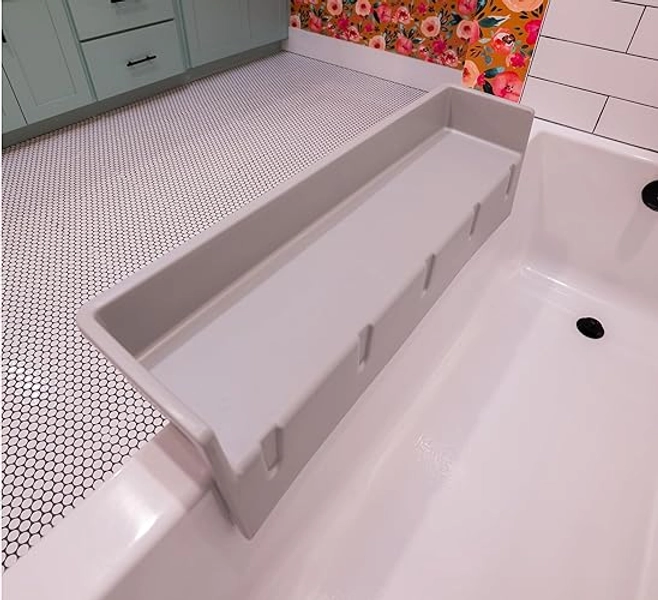Tub Topper® Bathtub Splash Guard Play Shelf Area - Toy Tray Caddy Holder Storage - Suction Cups Attach to Bath Tub - No Mess Water Spill in Bathroom - Fun for Toddlers Kids Baby (Gray) - Gray
