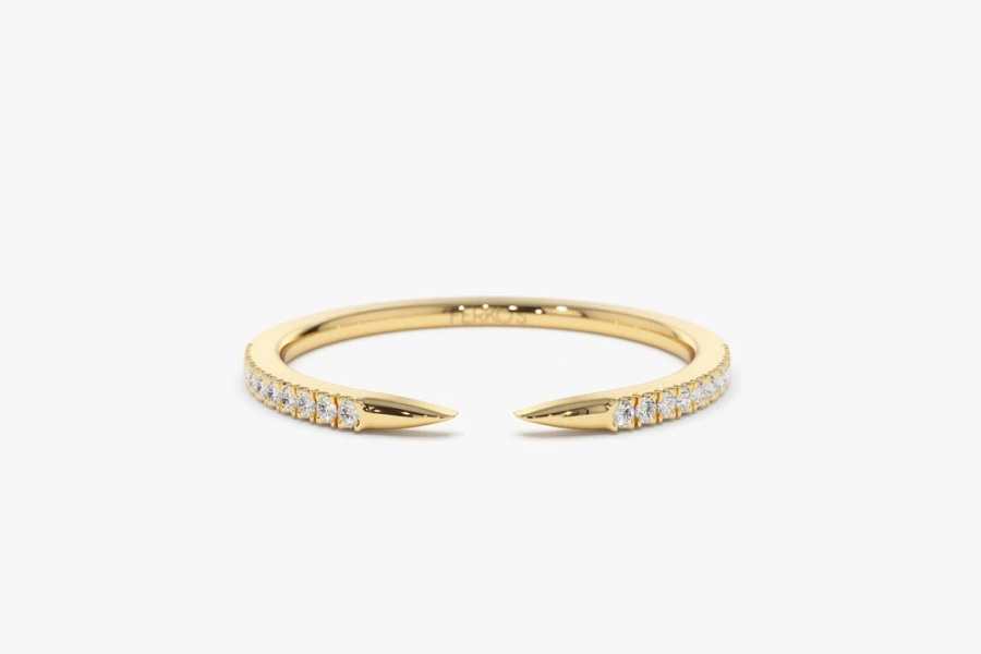 Stackable Ring / 14k Gold Pave Diamond Open Cuff Claw Diamond Ring / Minimal Dainty Stacking Diamond Ring by Ferkos Fine Jewelry - Etsy