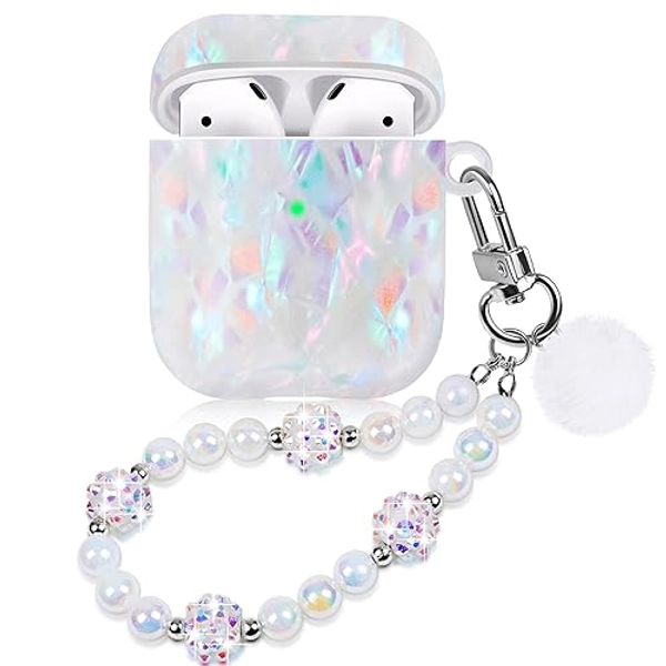Cute Case for Airpod with Pearl Lanyard Girly Cover Compatible with AirPods 2nd 1st Generation Shell for Women - Colorful