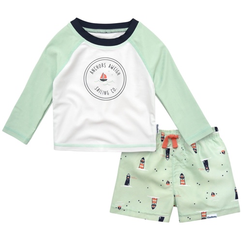 2-Piece Baby & Toddler Boys UPF 50+ Lighthouse Rash Guard & Swim Trunks Set | 18M