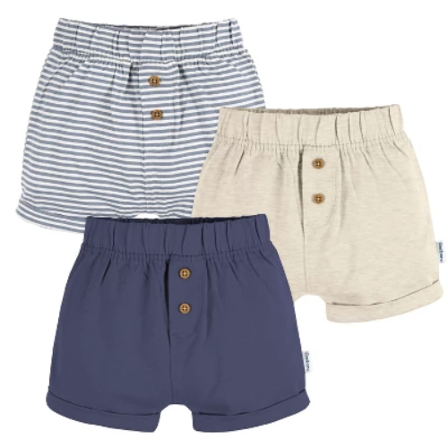 Gerber Neutral Baby Knit Shorts - Navy/Oatmeal/Stripe - 24 Months - 3-Pack