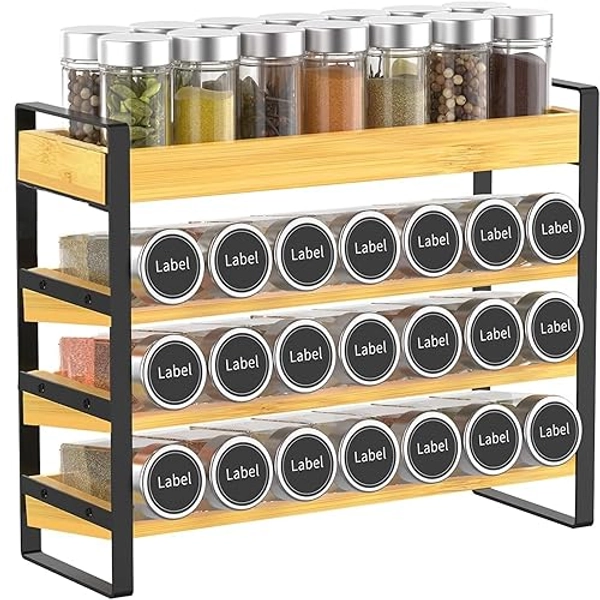 Yearonan 4 Niveaux Rangement epices cuisine，Bambou,Pour 35 bouteilles d'épices (verre non inclus) Pour cuisines, Placards, garde-manger, Plans de travail, Organisateur d'épices.（36x28.5x12CM） - 35.5*28.5*12.2cm