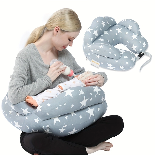 Almohada de lactancia ajustable, almohada para bebé para lactancia materna y biberón, tamaño grande más apoyo para mamá y bebé, artículos esenciales para la lactancia materna para recién nacidos, funda extraíble