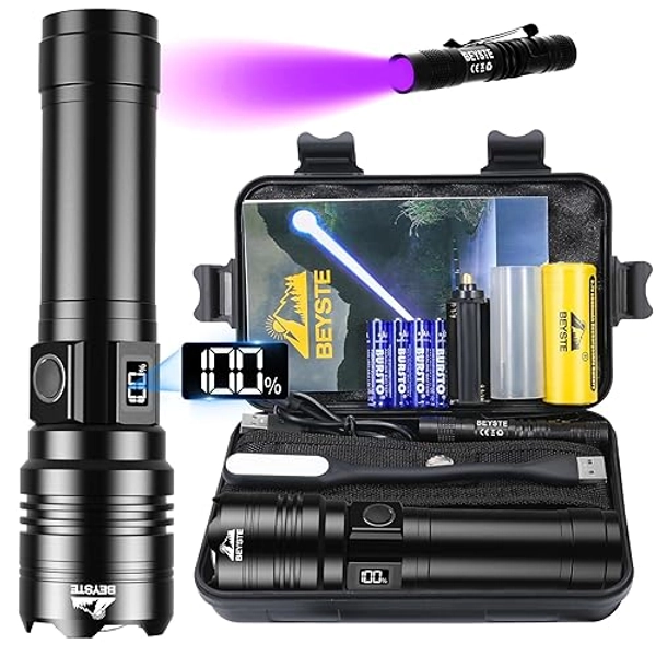 BEYSTE Taschenlampe LED Aufladbar 500000 Lumen, LED Taschenlampe Extrem Hell Batteriebetrieben, Sehr Helle Taktische Taschenlampe Aufladbar USB, Starke Taschenlampen Wasserdicht For Outdoor NotfäLle - ‎schwarz