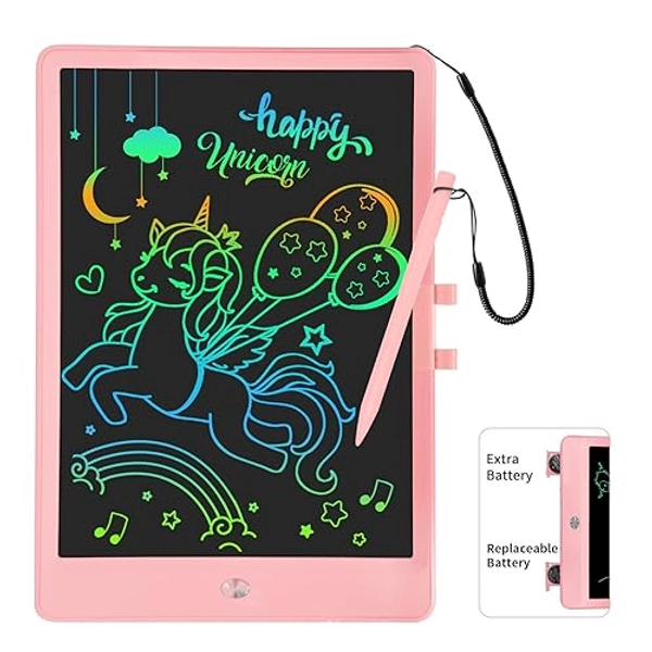 PYTTUR LCD Writing Tablet for Kids 10 Inch Colorful Toddler Drawing Tablet Reusable Doodle Board Electronic Drawing Pads Educational and Learning Kids Toys for Girls(Pink) - 10 Inch- Two Batteries - Pink