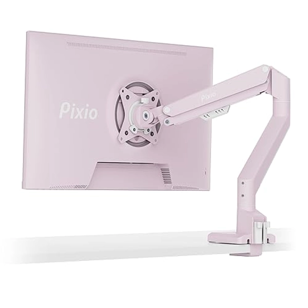 Pixio PS1S Wave Pink Single Monitor Arm Stand Desk Mount - Fits up to 32 inches Monitors and up to 19.8lbs. VESA Compatibility and Integrated Cable Management