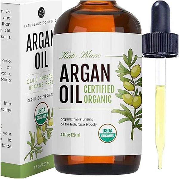 Kate Blanc Cosmetics Argan Oil for Hair, Face & Skin from Morocco. Promotes Hair Growth (4oz, USDA Certified Organic, Cold Pressed & 100% Pure, Light) - 4 Fl Oz (Pack of 1) - No Kit
