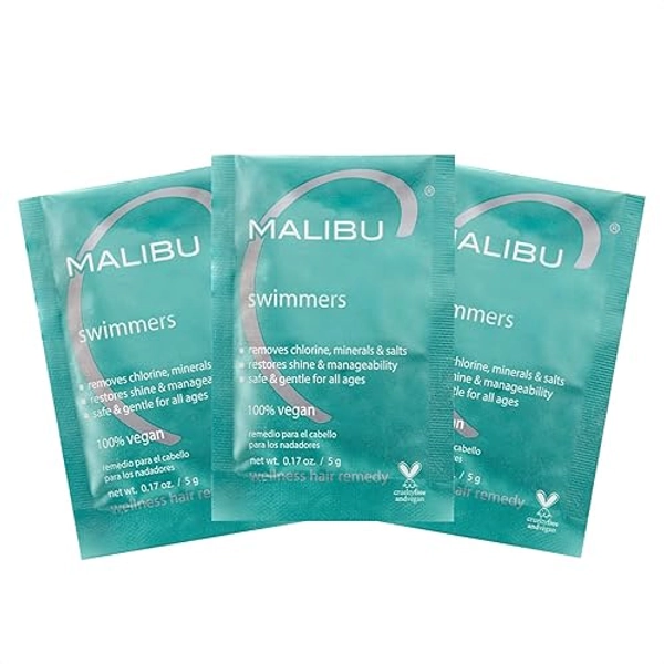 Malibu C Swimmers Wellness Hair Remedy - Prevents and Protects Hair Discoloration from Chlorine & Pool Elements - Hydrating Vitamin C Complex for Healthier Hair - 3 Count (Pack of 1)
