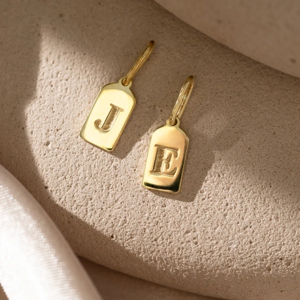14k SOLID GOLD Initial Tag Charm, Custom Engraved Letter Pendant, Tiny Initial Charm Silver, Christmas Gift, Bridesmaid Gifts - Etsy