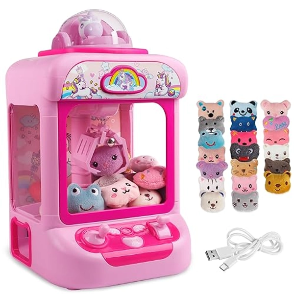 TingingYuli Claw Machine for Kids,Unicorn Mini Vending Machines Candy Grabber Prize Dispenser Toys for Girls,Electronic Arcade Game with 20 Mini Plush Toys for Christmas Easter Birthday Gifts