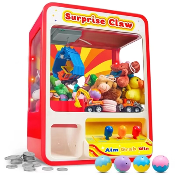 Joyfy Mini Claw Machine Arcade Toy – LED Lights, Adjustable Sound, Dispenser, Fun Vending Machine Easter Birthday Gift for Kids Ages 3 4 5 6 Years old