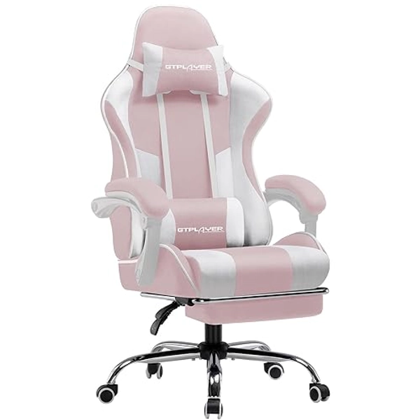 GTPLAYER Chaise Gaming Ergonomique, Fauteuil Gamer, Chaise Bureau, Chaise de Gaming, Gaming Chair avec Dossier réglable à 135°, Hauteur Réglablerepose-Pieds rétractables, Siege Gaming, Tissu Rose - Rose-tissu