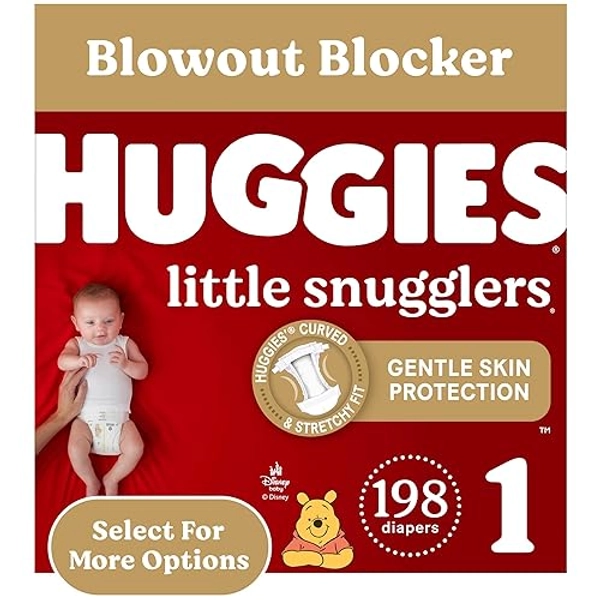HUGGIES Diapers Size 1 - Little Snugglers Disposable Baby Diapers, 198ct, One Month Supply (Packaging May Vary) - Size 1 - Old