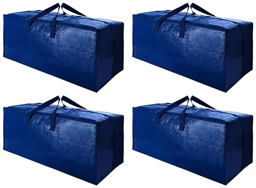 Cosy Family 4 Pack Heavy Duty Extra Large Moving Bags with Backpack Straps - Strong Handles & Zippers, Storage Totes For Space Saving, Fold Flat, Alternative to Moving Box (X-Large-Set of 4, Blue) - Blue - 1 Count (Pack of 4)