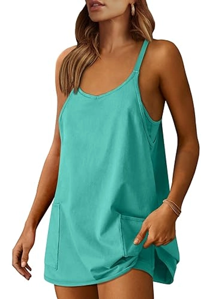Prinbara Women 2025 Summer Mini Romper Dress Tennis Athletic Shorts Sundress Built in Shapewear Casual Workout Trendy Outfits - Lake Blue - Large