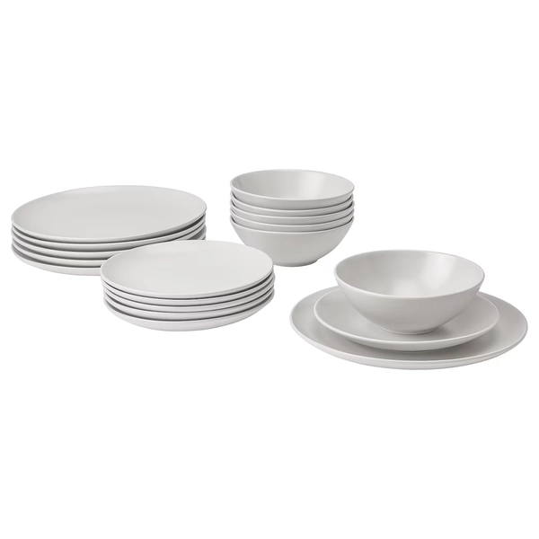 FÄRGKLAR 18-piece dinnerware set - matte light gray