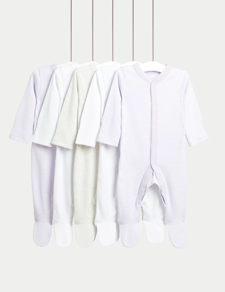 5pk Pure Cotton Sleepsuits (0-3 Yrs)