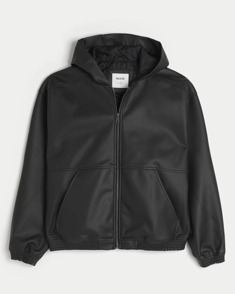 Hooded Vegan Leather Jacket