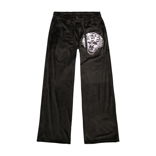 Tiger Head Y2K Velour Sweatpants | XS / Black Velvet