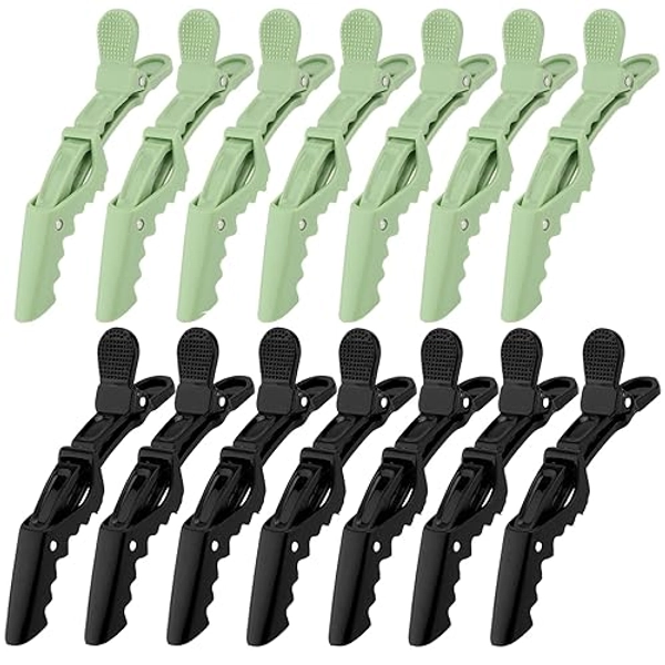 Ondder 14 Pack Alligator Hair Clips for Styling and Sectioning - Larger Salon Pro Barber Clips for Hair Coloring, Cutting, and Styling Accessories for Women, Men, Girls, Teens - Black, Green - Black & Green