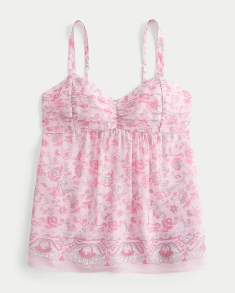 Easy Ruched Chiffon Babydoll Top