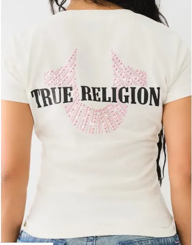STUDDED HORSESHOE V NECK TEE - White | True Religion