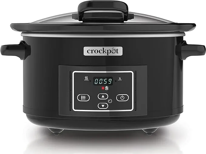Crockpot Lift and Serve Digital Slow Cooker with Hinged Lid and Programmable Countdown Timer | 4.7 L (up to 5 People) | Energy Efficient | Black [CSC052] - 4.7L Single