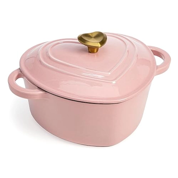 Paris Hilton Schmortopf aus emailliertem Gusseisen, herzförmig, mit Deckel, Doppelgriffe, funktioniert auf allen Herdplatten, ofenfest bis 260 °C, 2 Viertel, Rosa - Pink - 2-Quart